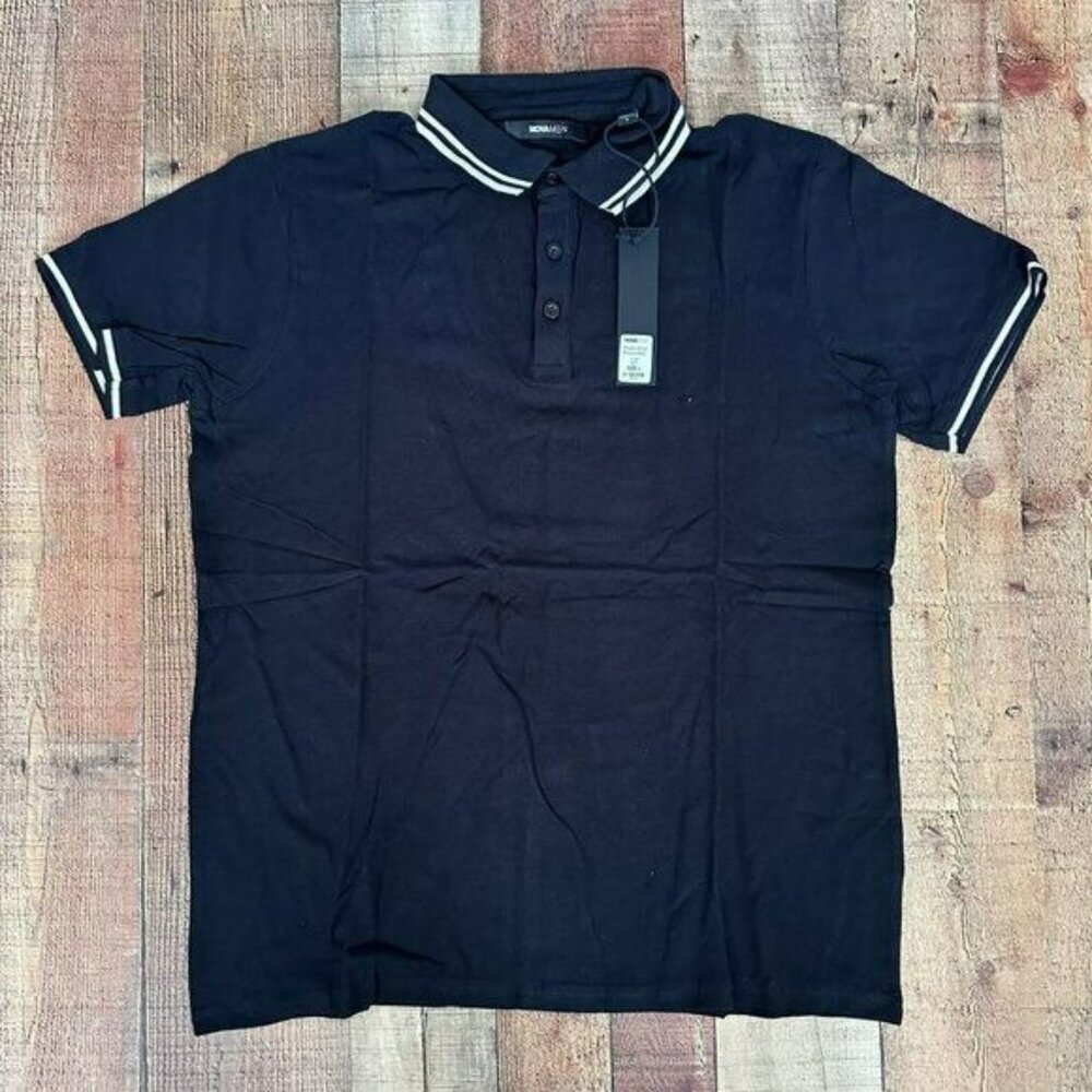 Nova Men Wilson Black Polo Shirt Size L Classic Short Sleeve With Striped Collar